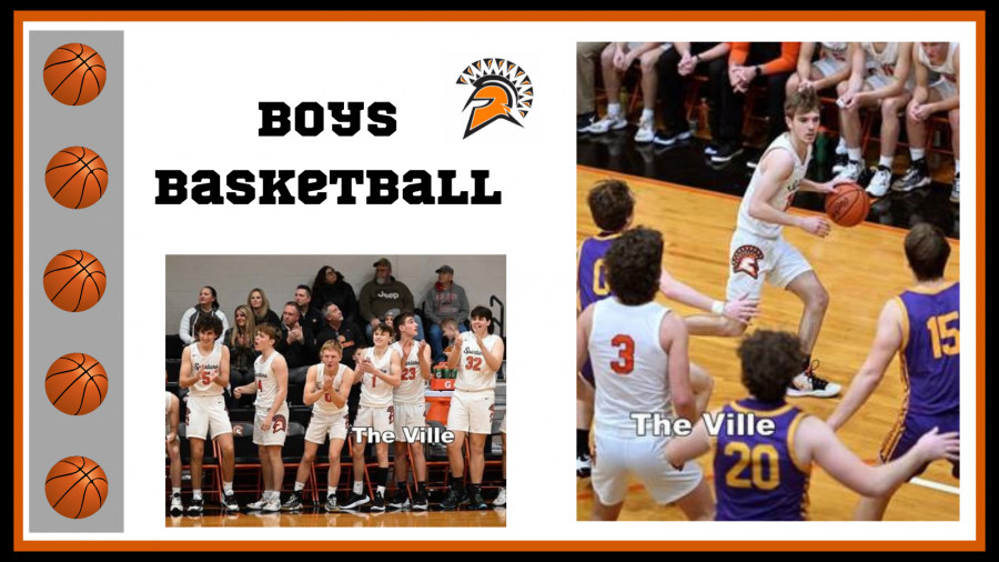 Collage of Basketball team on sideline and boy on court with ball